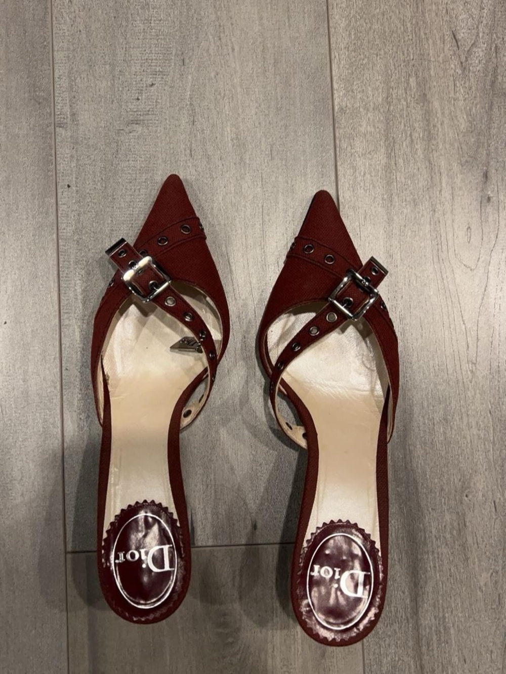 Dior Burgundy Pointed Buckle Mules